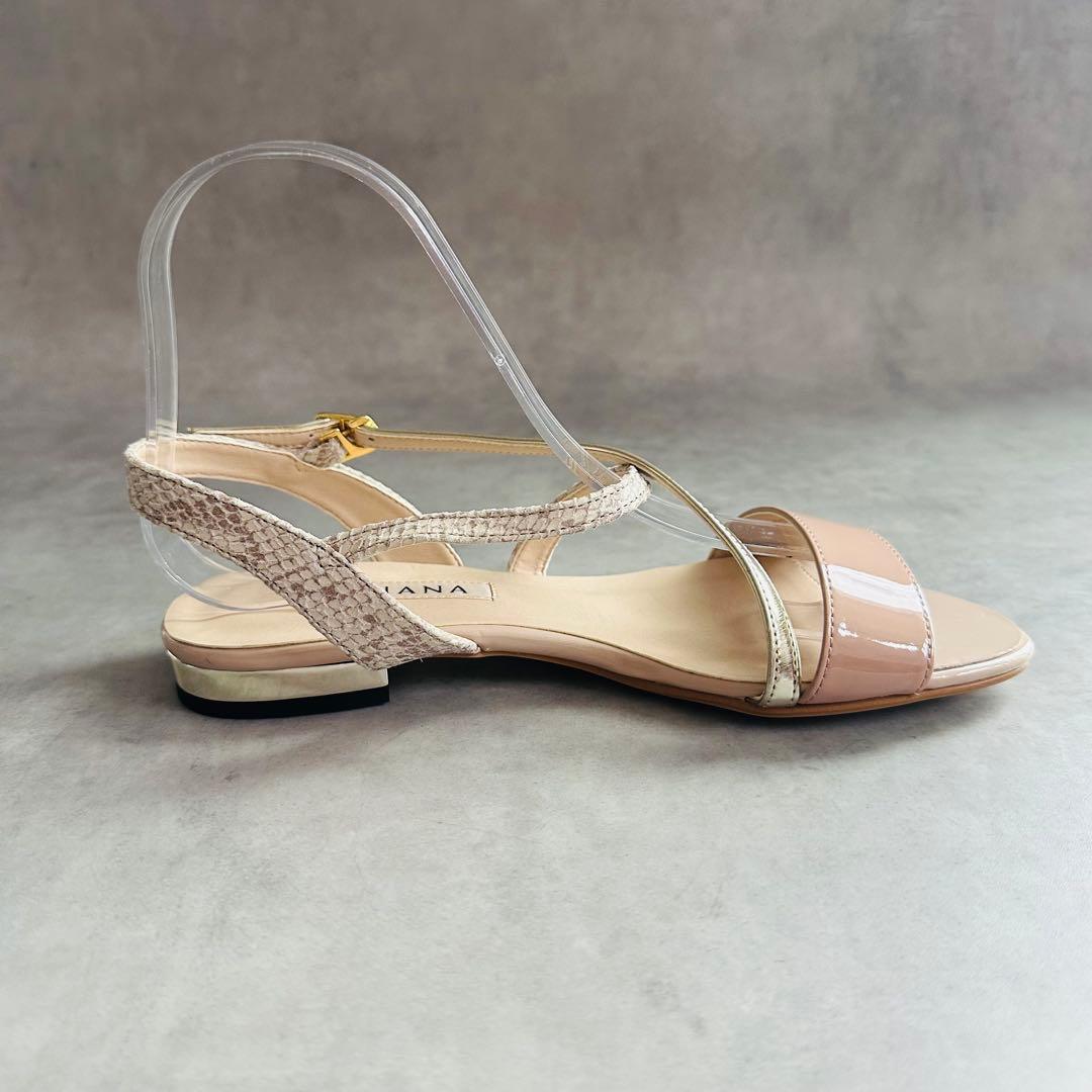 未使用✨DIANA ゴールド＆パイソン　クロスストラップ　フラットサンダル 7