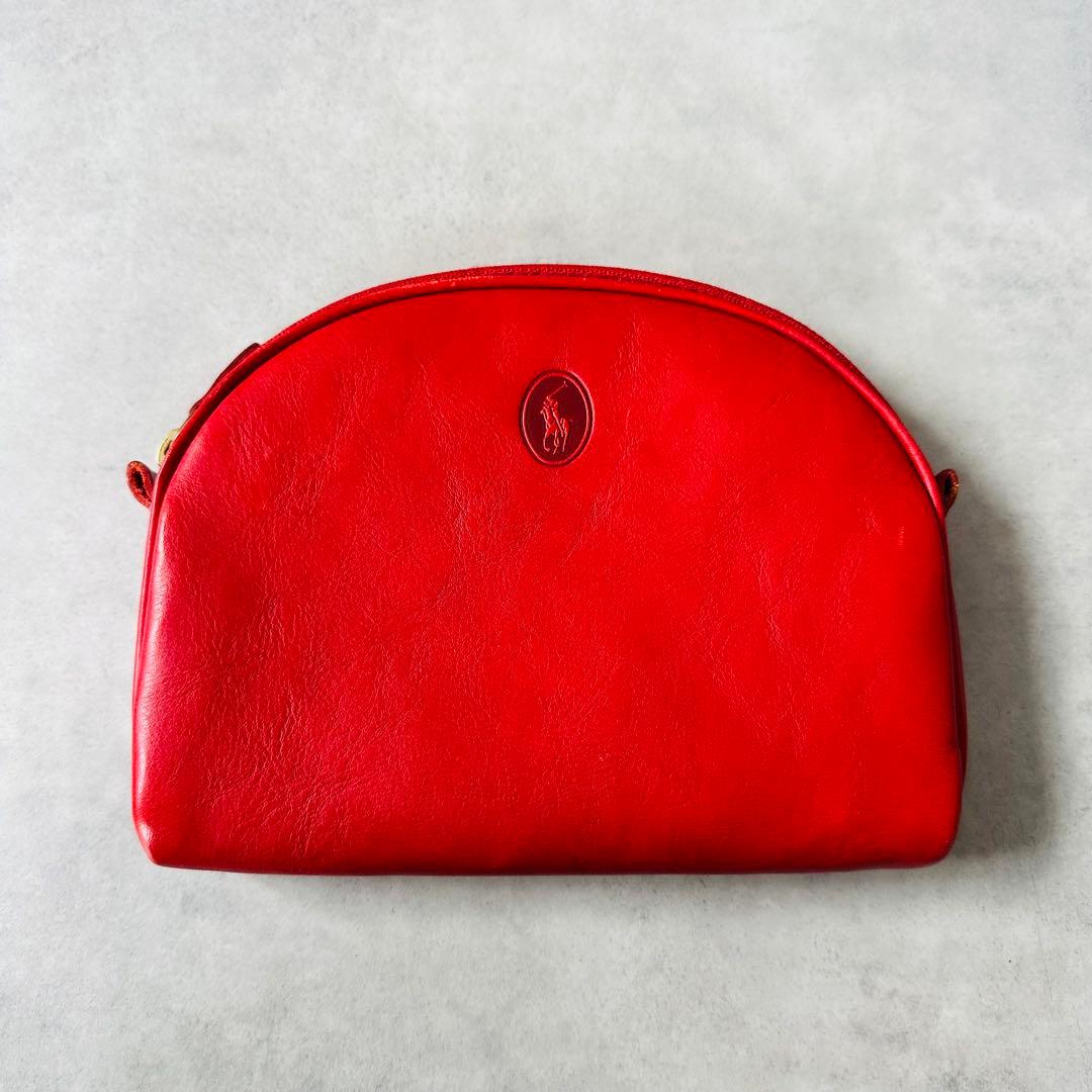 希少✨Ralph Lauren ヴィンテージ ハーフムーン レザーポーチ　赤