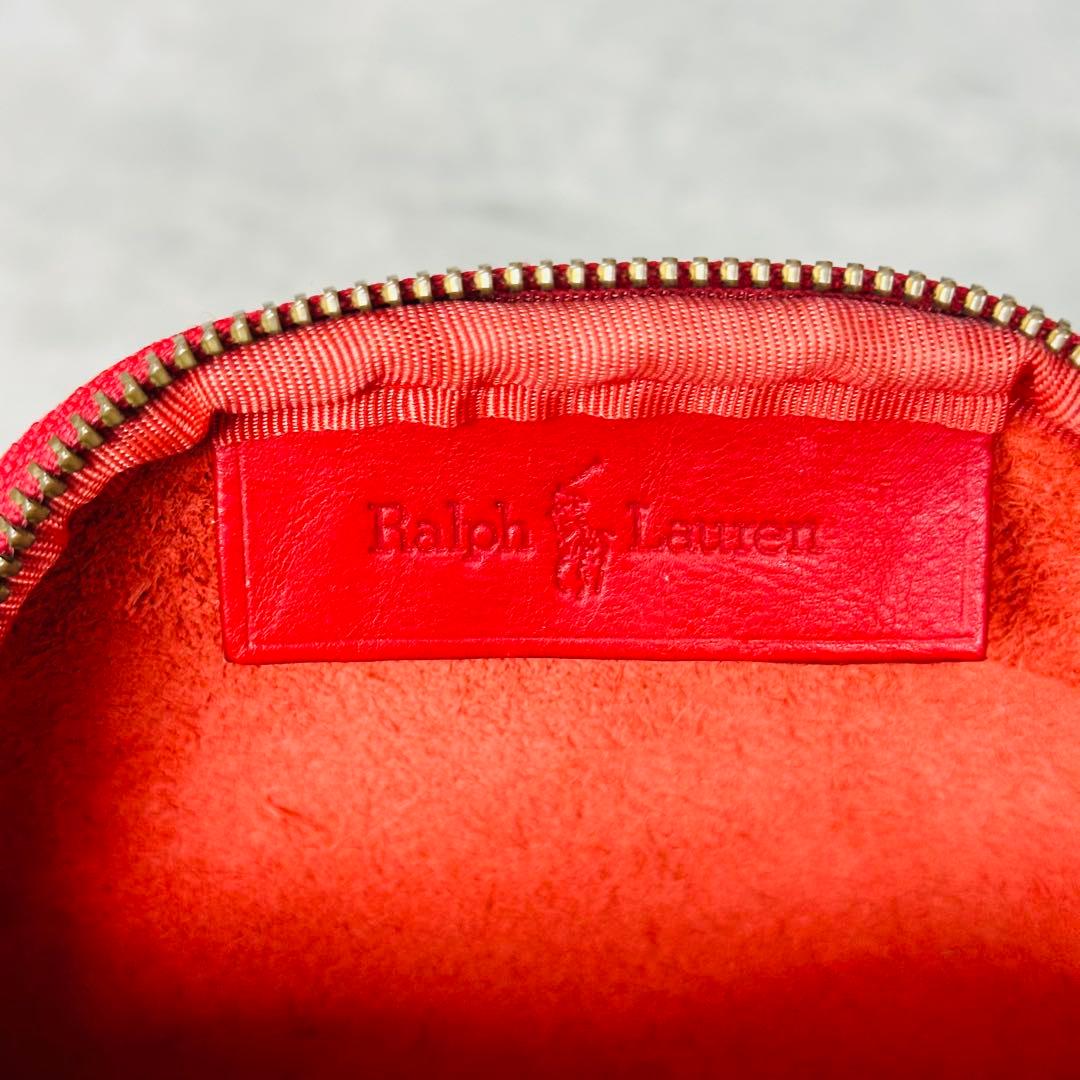 希少✨Ralph Lauren ヴィンテージ ハーフムーン レザーポーチ　赤 12