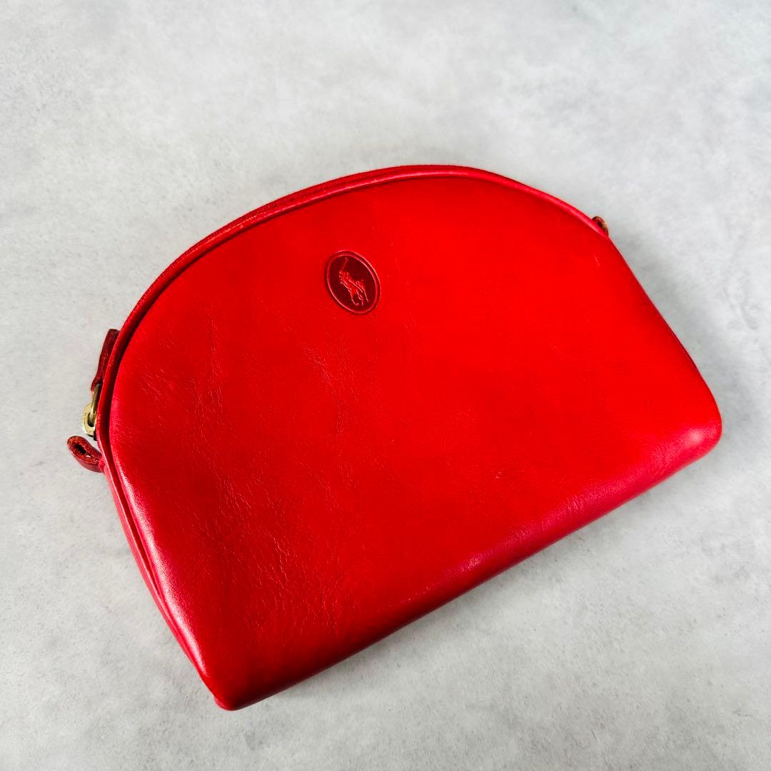 希少✨Ralph Lauren ヴィンテージ ハーフムーン レザーポーチ　赤 3