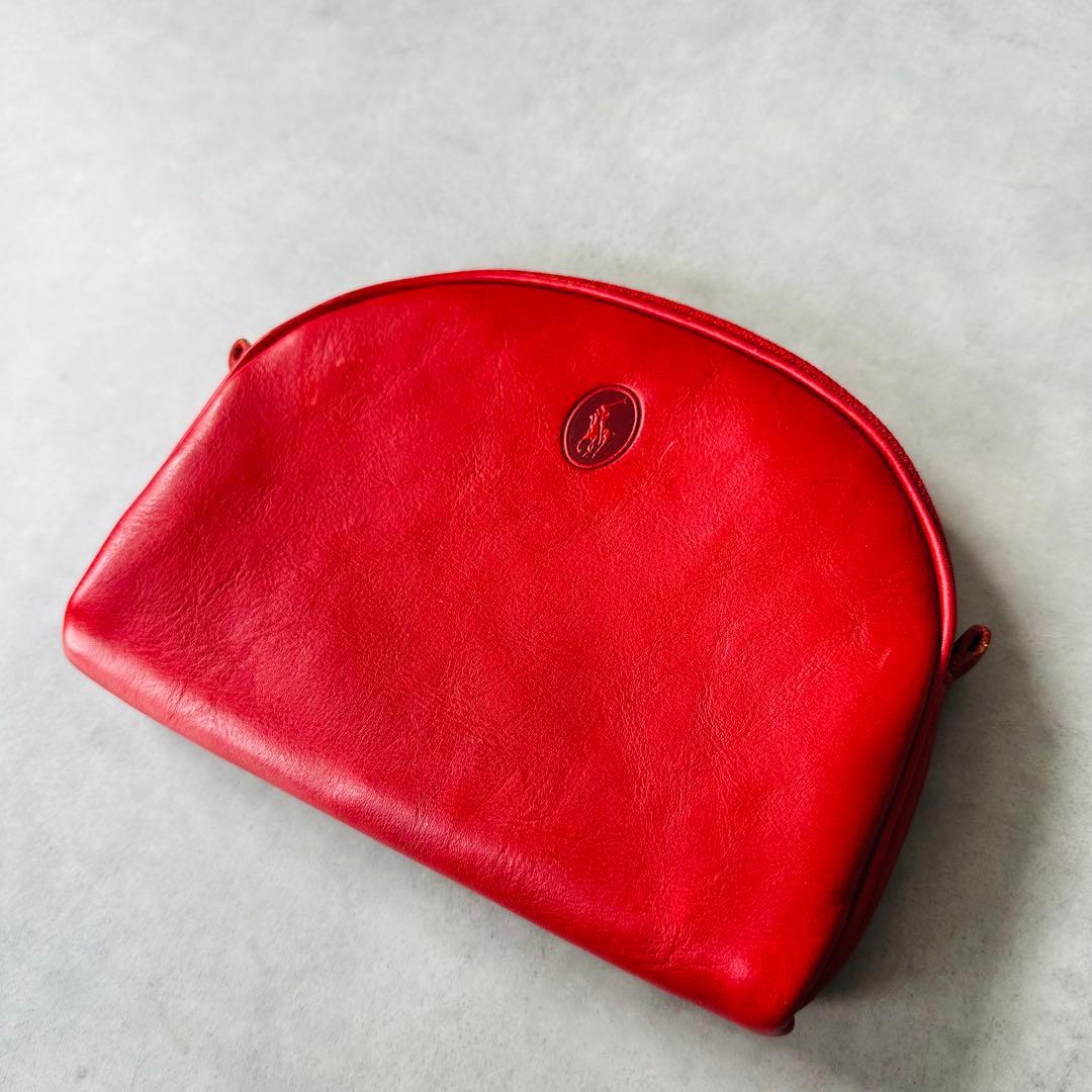希少✨Ralph Lauren ヴィンテージ ハーフムーン レザーポーチ　赤 4
