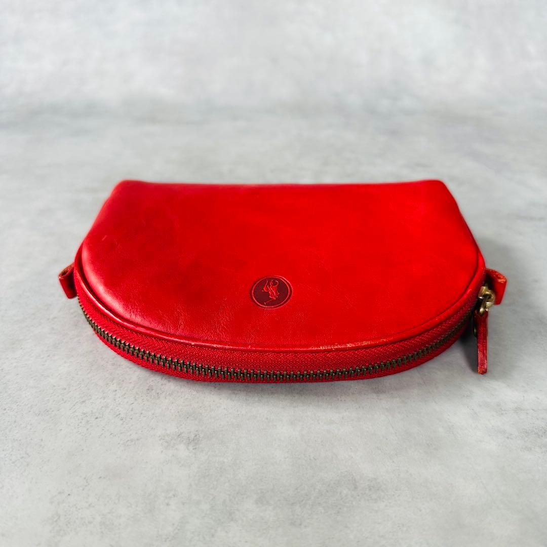 希少✨Ralph Lauren ヴィンテージ ハーフムーン レザーポーチ　赤 6