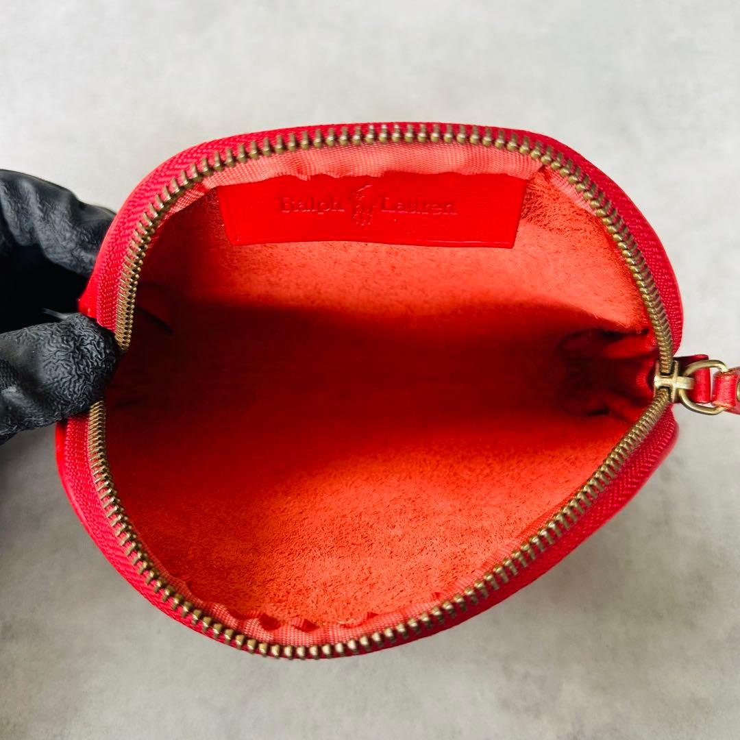 希少✨Ralph Lauren ヴィンテージ ハーフムーン レザーポーチ　赤 10