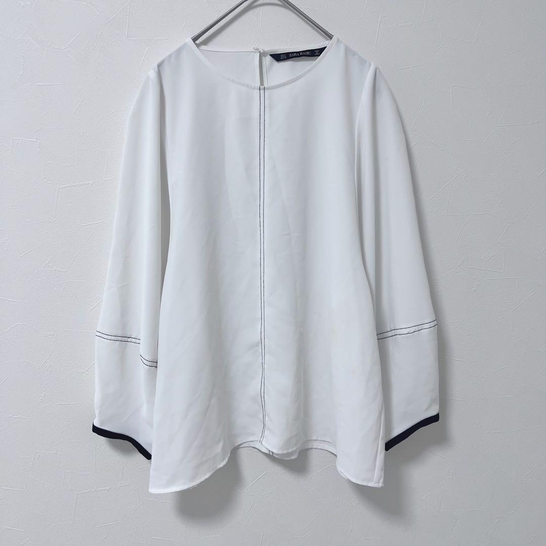 ZARA BASIC 長袖ブラウス シンプル 白 ホワイト　M 上品　トップス