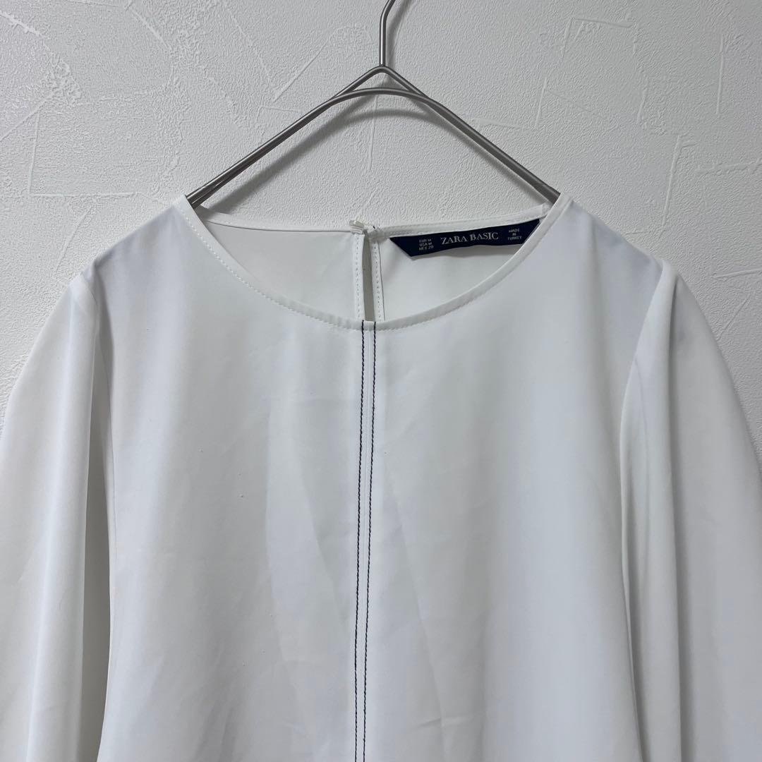 ZARA BASIC 長袖ブラウス シンプル 白 ホワイト　M 上品　トップス 2