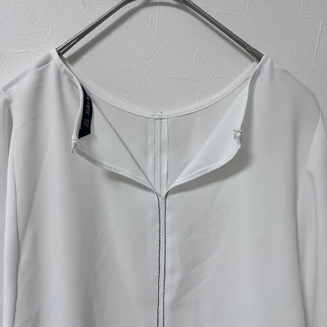 ZARA BASIC 長袖ブラウス シンプル 白 ホワイト　M 上品　トップス 6