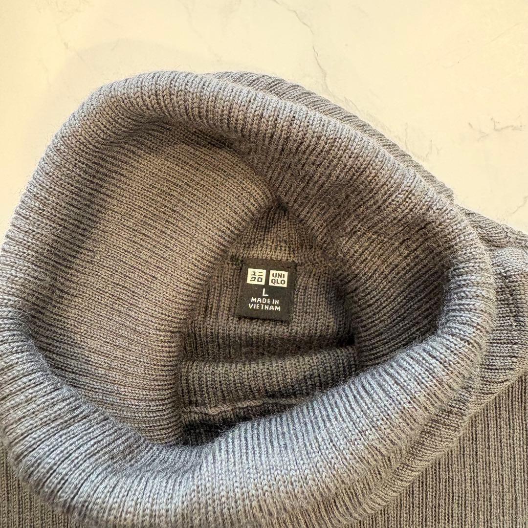 .ユニクロ タートルネック 長袖ニット グレー Lサイズ　無地　レディース 4