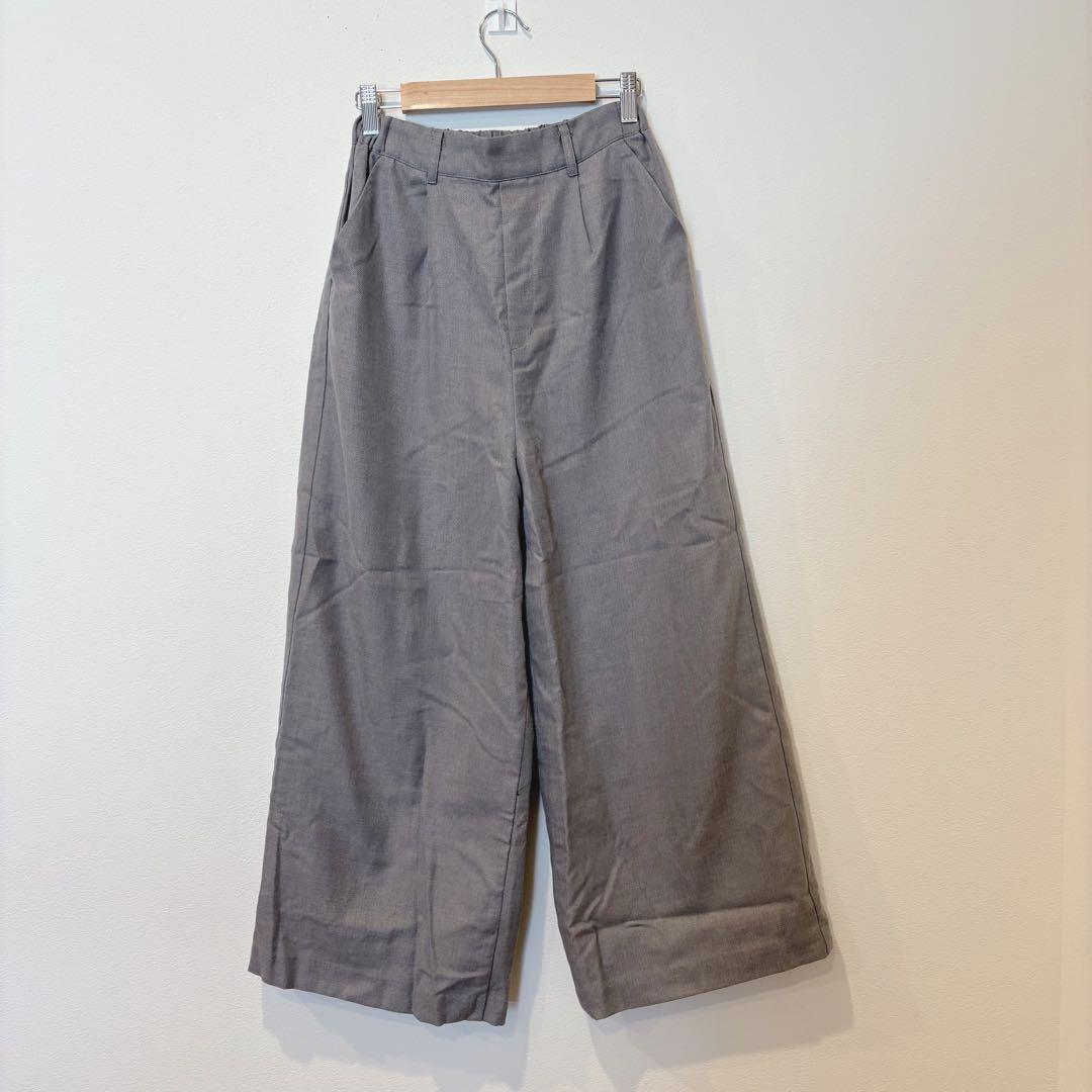 コルザ ワイドパンツ タック　グレー 灰色　Mサイズ　ゆったり　ウエストゴム