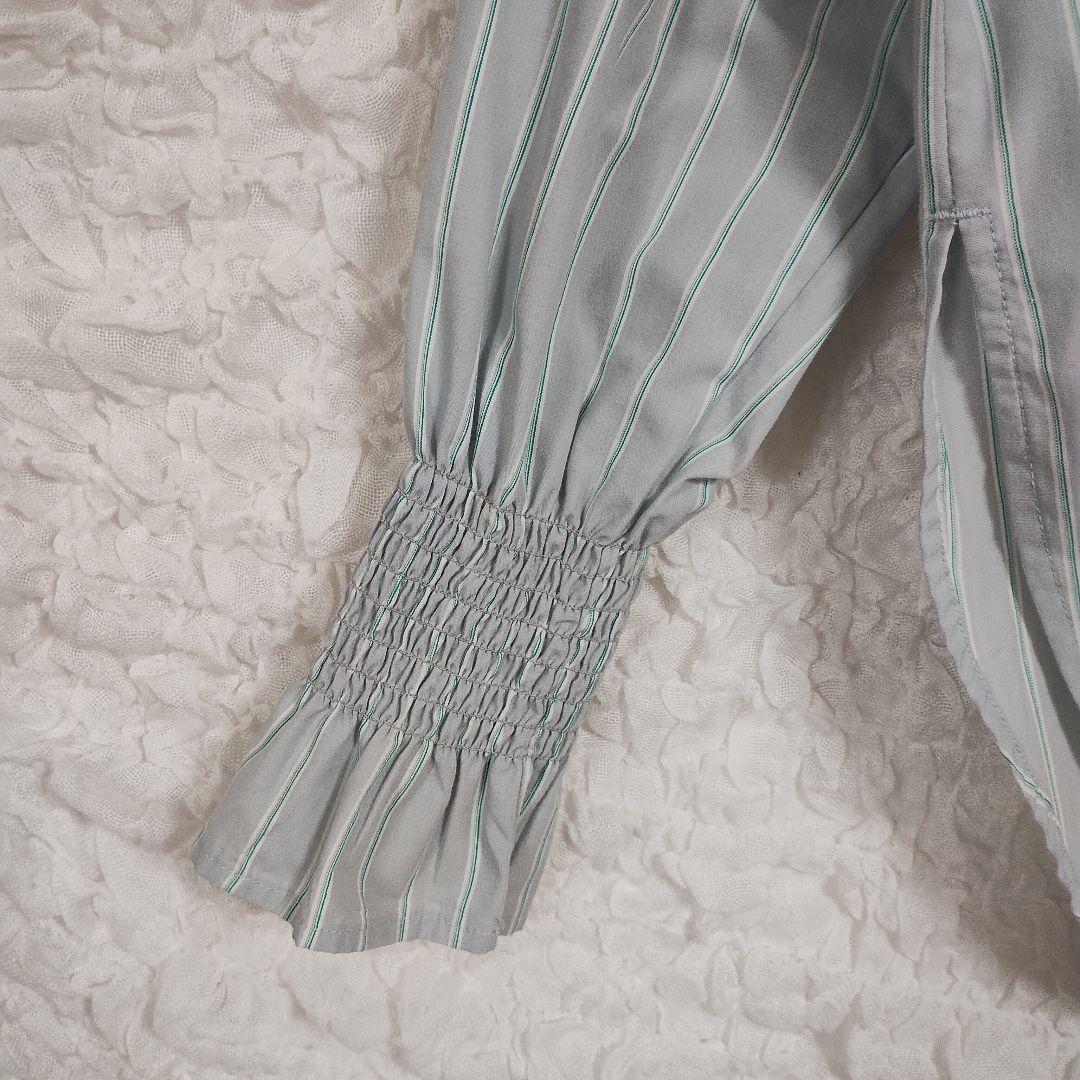 ルノンキュール ストライプ長袖シャツ グレー水色 シャーリング裾 オーバーサイズ 3