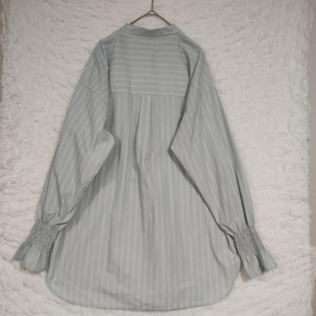 ルノンキュール ストライプ長袖シャツ グレー水色 シャーリング裾 オーバーサイズ 5