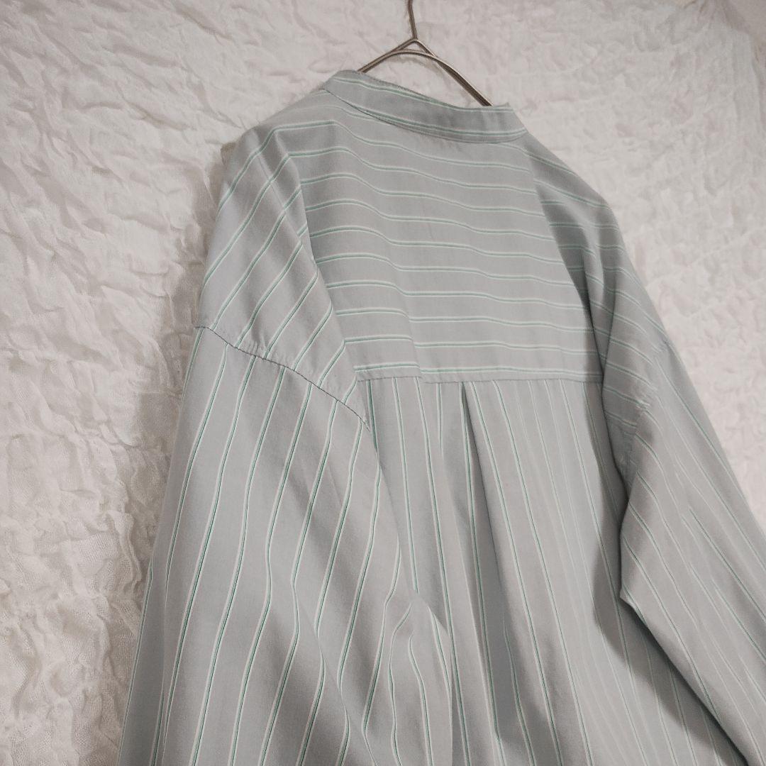 ルノンキュール ストライプ長袖シャツ グレー水色 シャーリング裾 オーバーサイズ 6