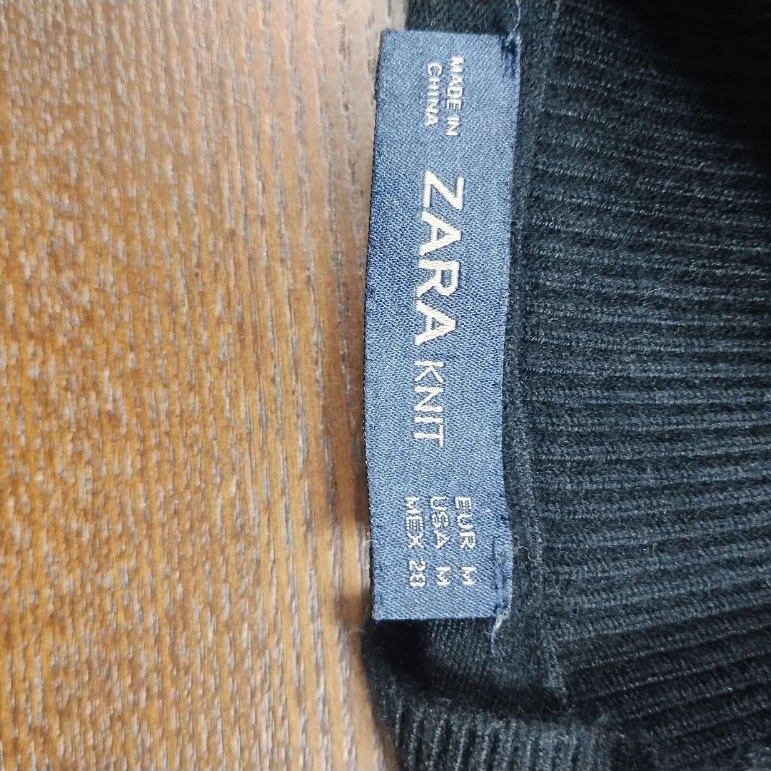 ザラニット ZARA ブラック クルーネック 五分袖ニット M サイドスリット 7