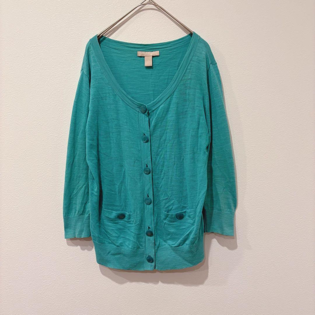 バナナリパブリック カーディガン 七分袖 薄手 グリーン 羽織り シンプル S