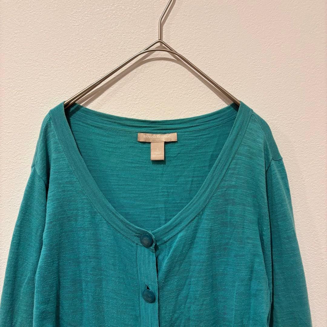 バナナリパブリック カーディガン 七分袖 薄手 グリーン 羽織り シンプル S 2