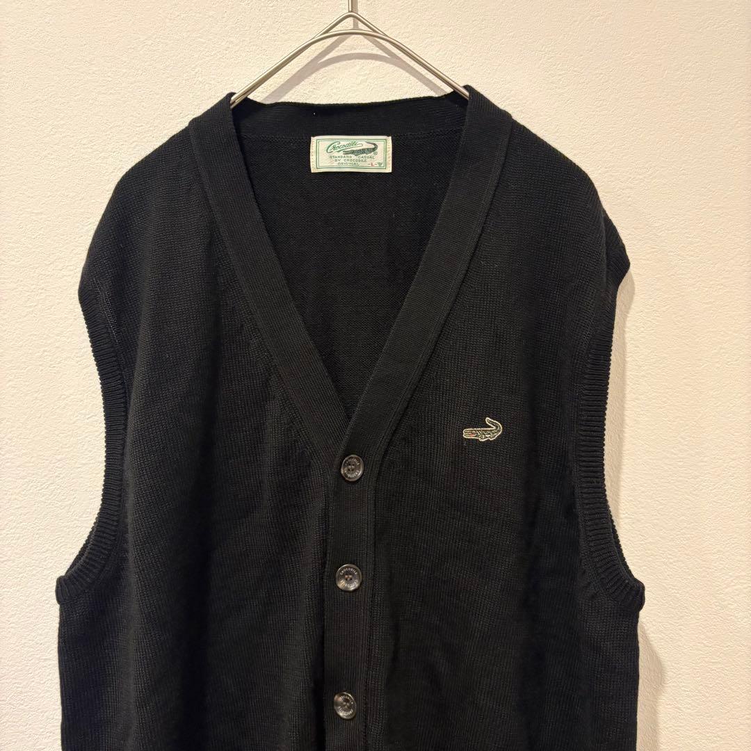 クロコダイル ニットベスト 前開き ノースリーブ ロゴ　黒 ブラック　L 2