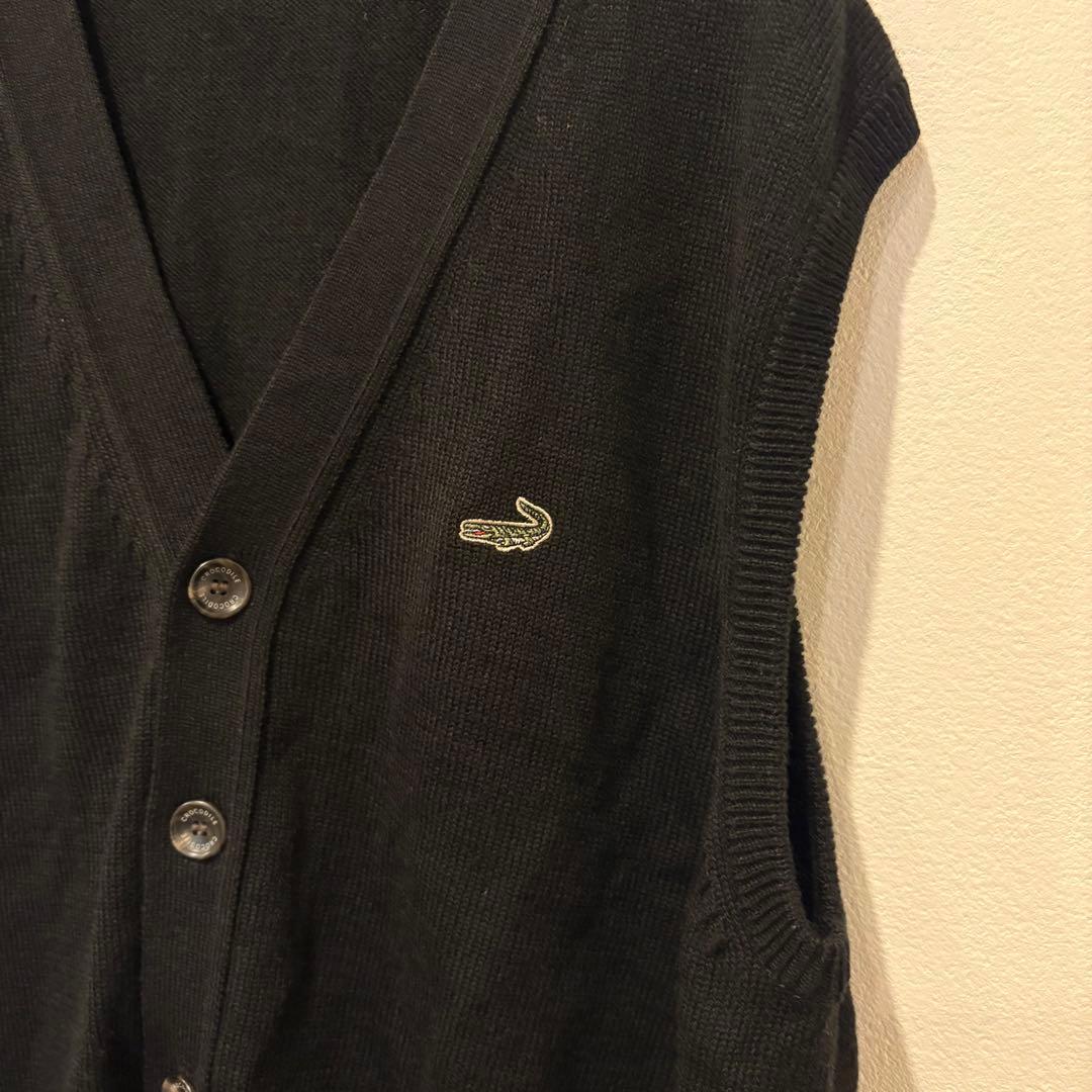 クロコダイル ニットベスト 前開き ノースリーブ ロゴ　黒 ブラック　L 3