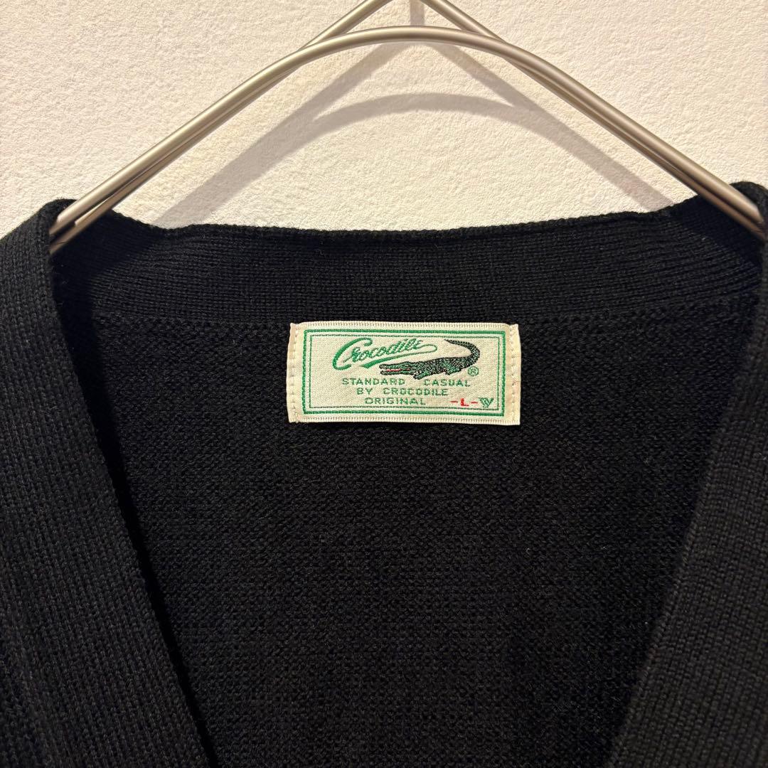 クロコダイル ニットベスト 前開き ノースリーブ ロゴ　黒 ブラック　L 4