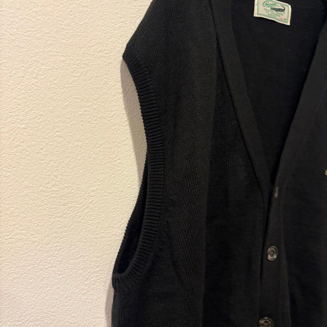 クロコダイル ニットベスト 前開き ノースリーブ ロゴ　黒 ブラック　L 5