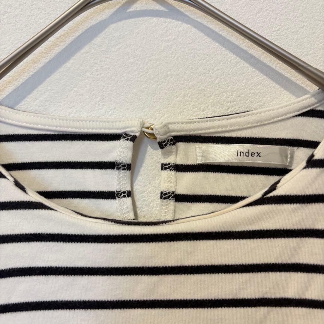 インデックス ボーダー カットソー 七分袖 バックボタン 白黒 S シンプル 5