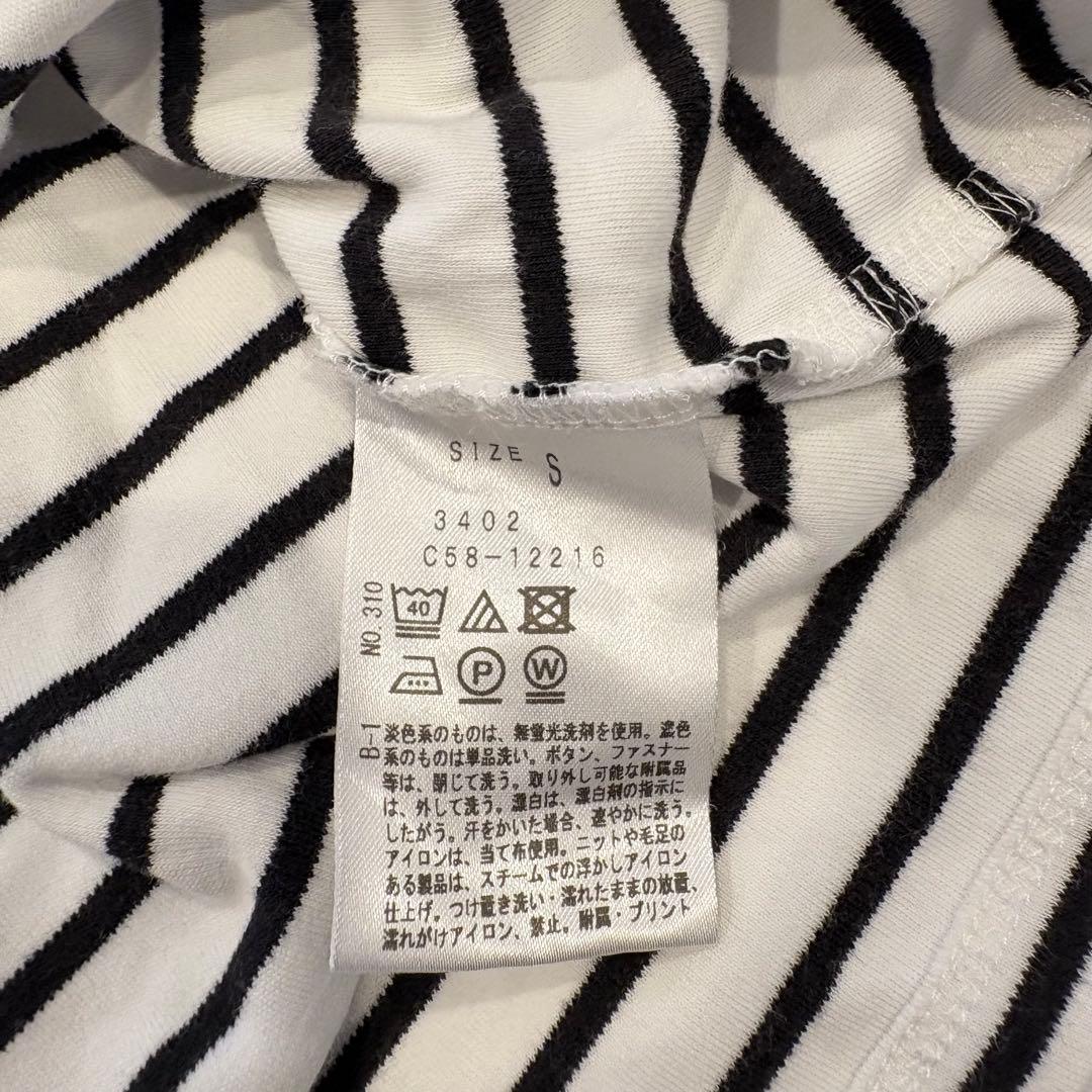 インデックス ボーダー カットソー 七分袖 バックボタン 白黒 S シンプル 7
