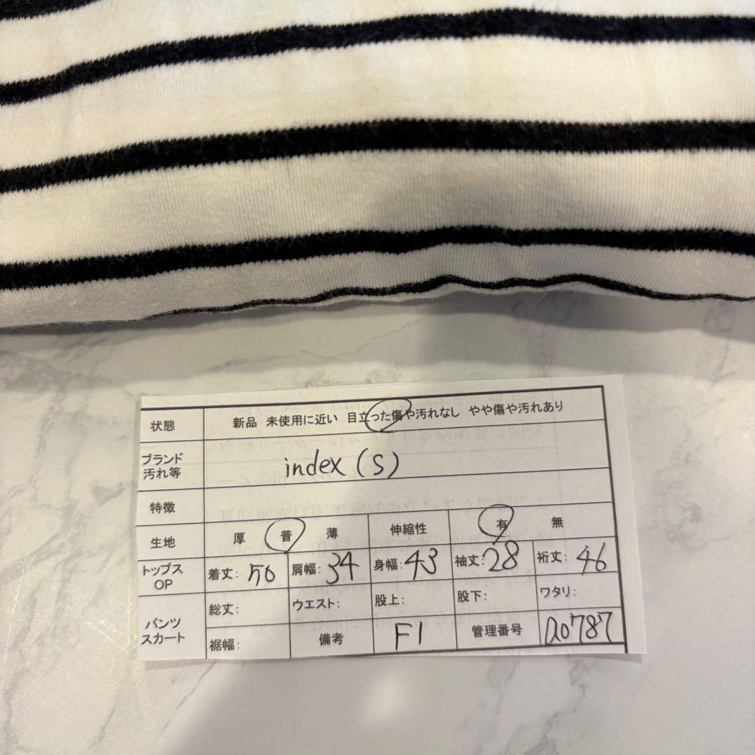 インデックス ボーダー カットソー 七分袖 バックボタン 白黒 S シンプル 8