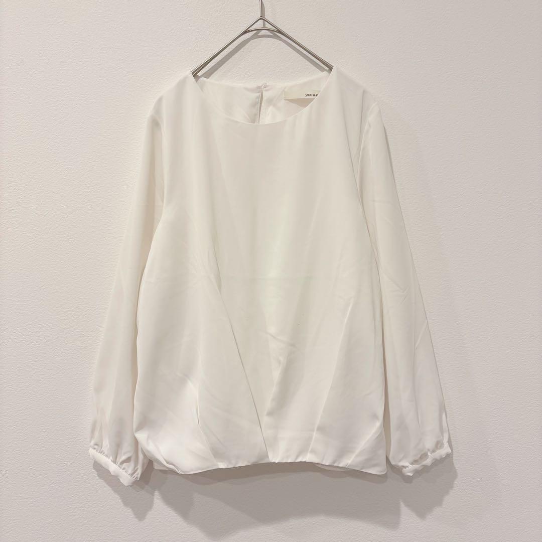 シューラルー 長袖ブラウス タック シフォン アイボリー 白　ホワイト　S 上品