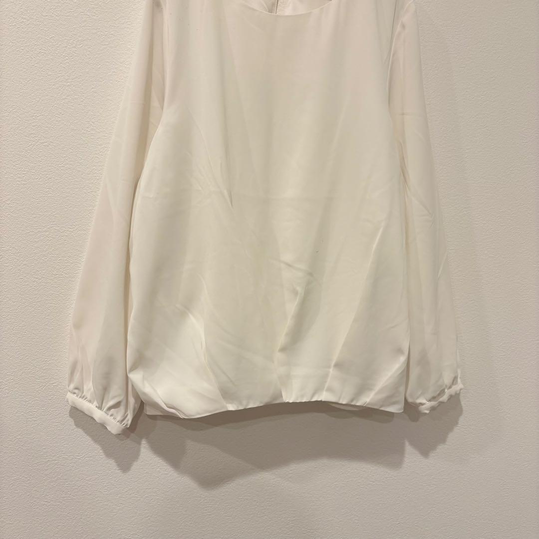 シューラルー 長袖ブラウス タック シフォン アイボリー 白　ホワイト　S 上品 3