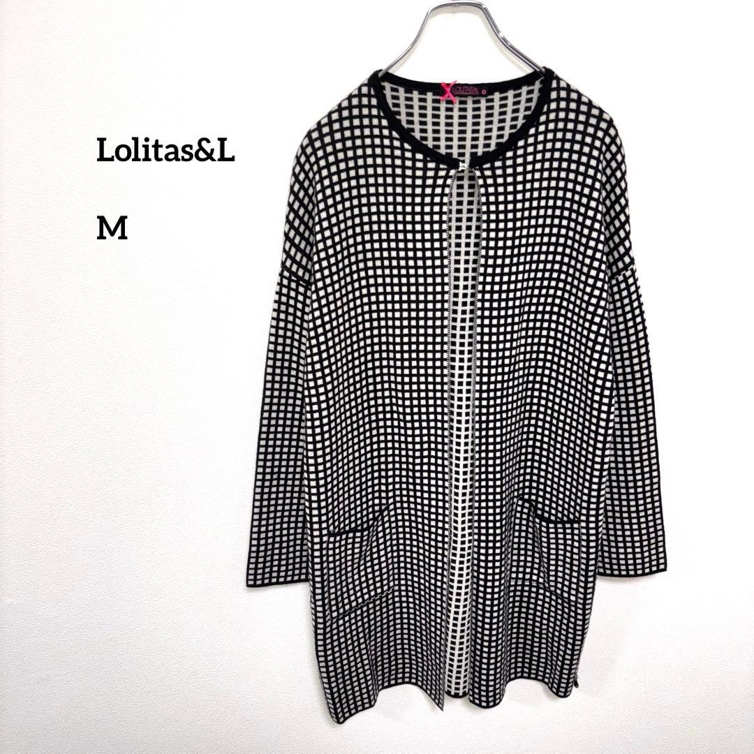 Lolitas&L格子ロングニットノーカラージャケット カーディガンM d785