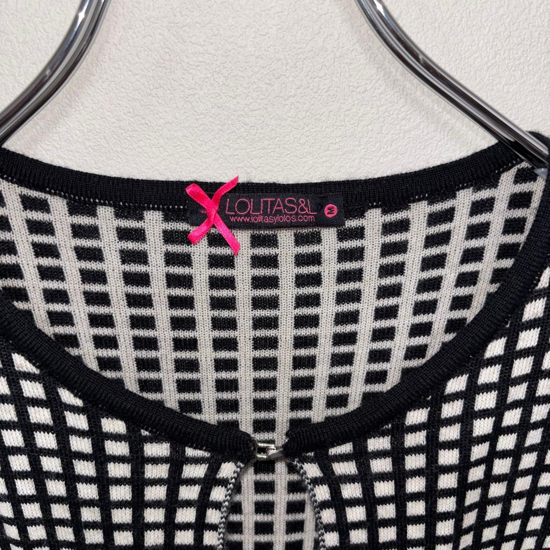Lolitas&L格子ロングニットノーカラージャケット カーディガンM d785 3