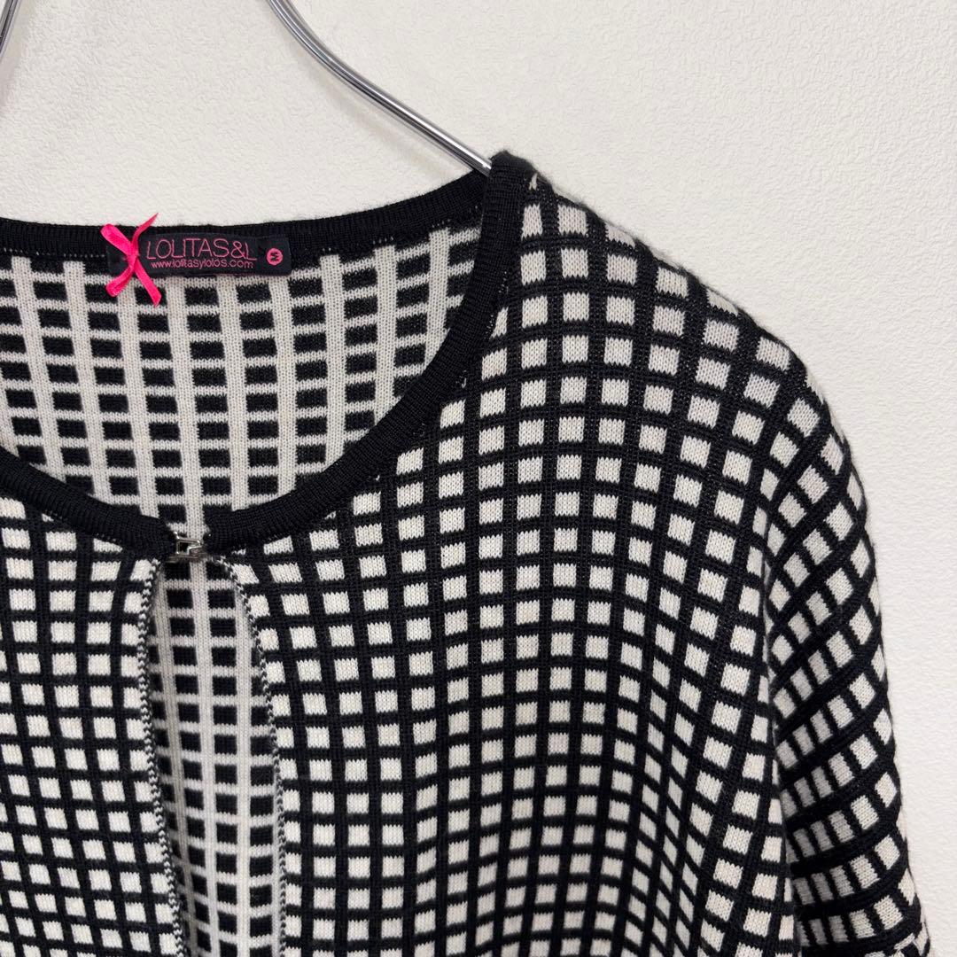 Lolitas&L格子ロングニットノーカラージャケット カーディガンM d785 7