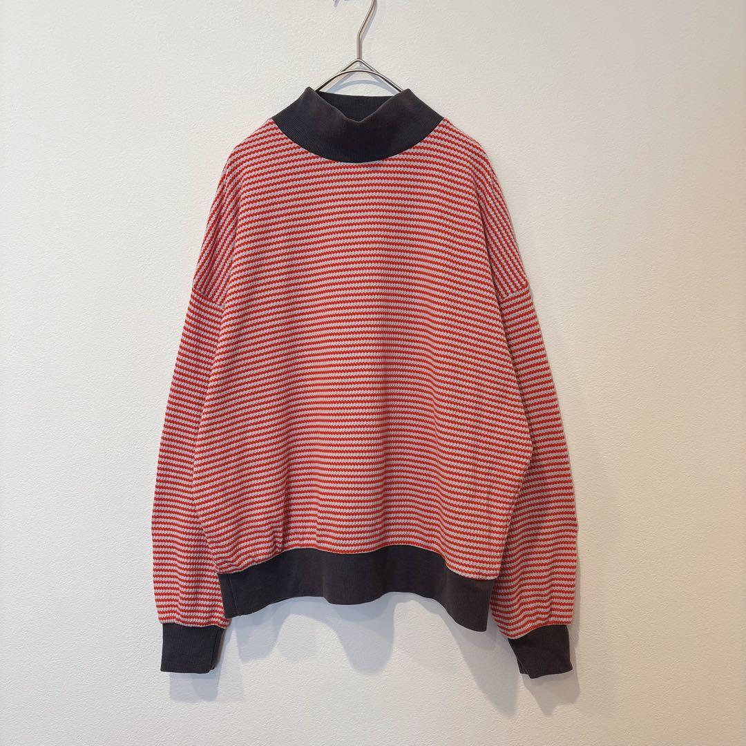 CPCM ボーダー ニットセーター　長袖　ハイネック 赤白　カジュアル　レッド