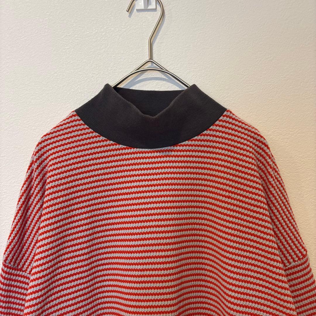 CPCM ボーダー ニットセーター　長袖　ハイネック 赤白　カジュアル　レッド 2