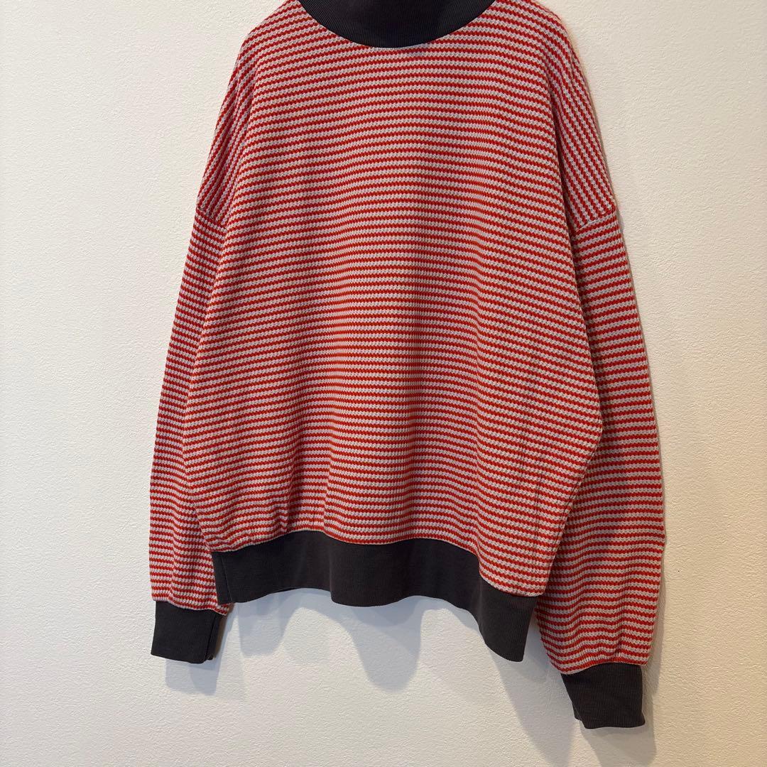 CPCM ボーダー ニットセーター　長袖　ハイネック 赤白　カジュアル　レッド 3