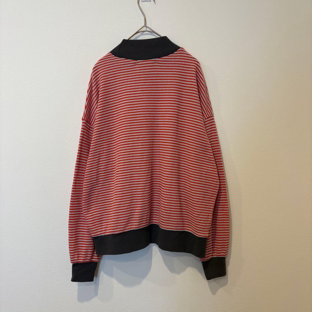 CPCM ボーダー ニットセーター　長袖　ハイネック 赤白　カジュアル　レッド 5