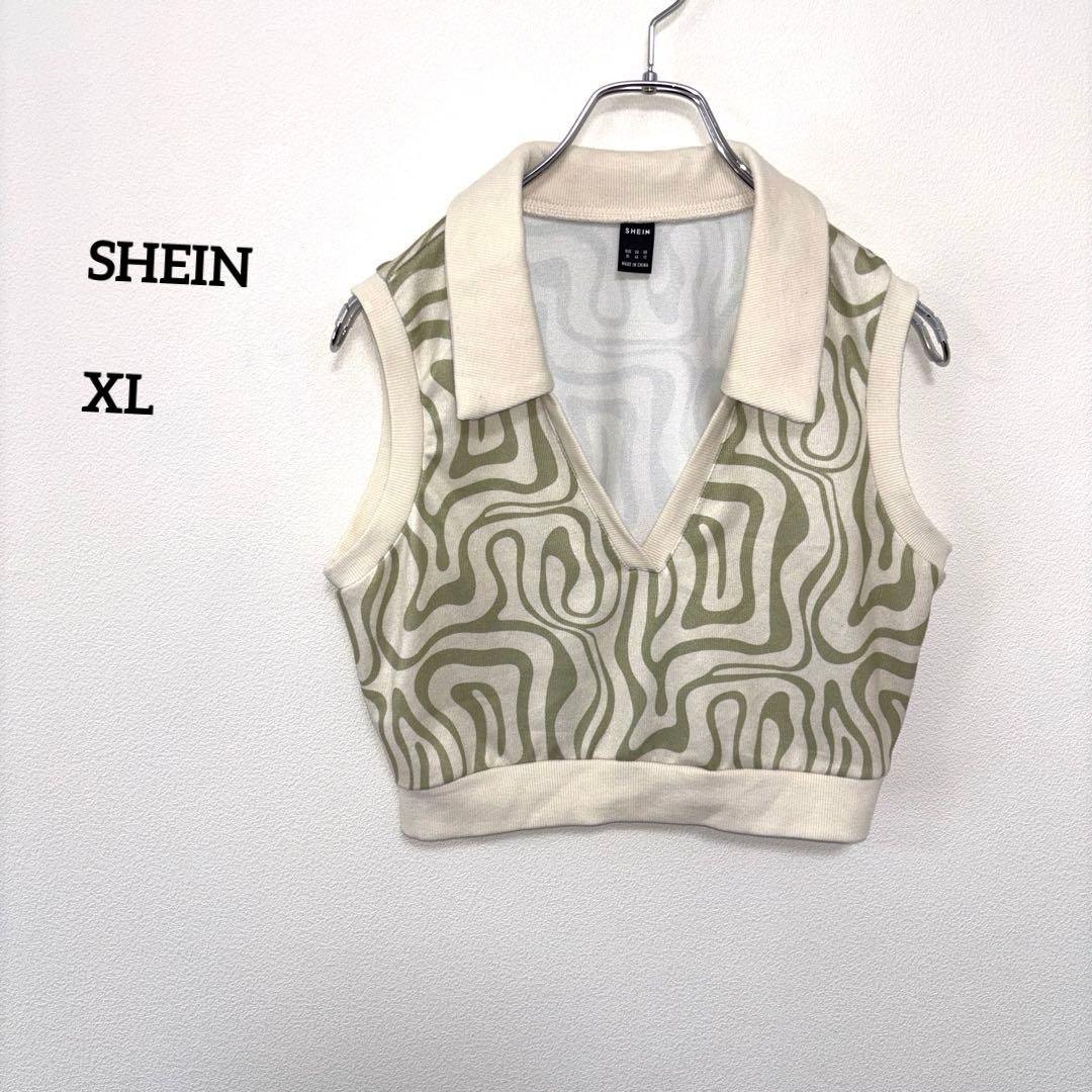 SHEIN 波模様ゼブラ柄ニットベストショート丈 XLd713