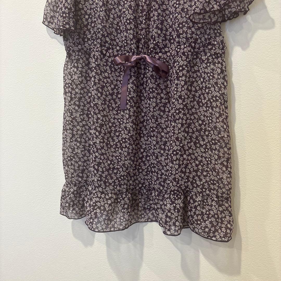 HusHusH 半袖ブラウス　チュニック　フラワー 花柄　紫　パープル　リボン 4