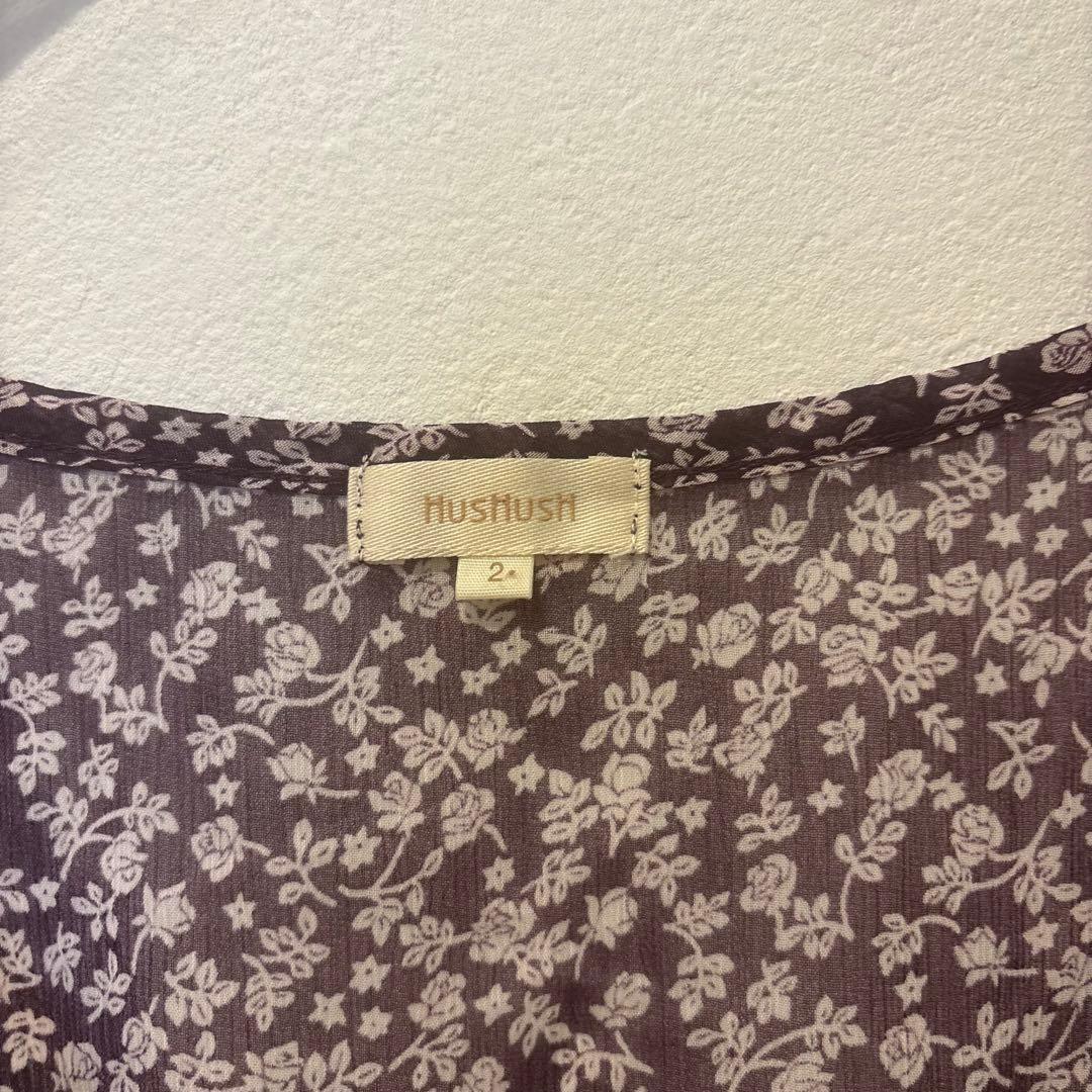 HusHusH 半袖ブラウス　チュニック　フラワー 花柄　紫　パープル　リボン 6