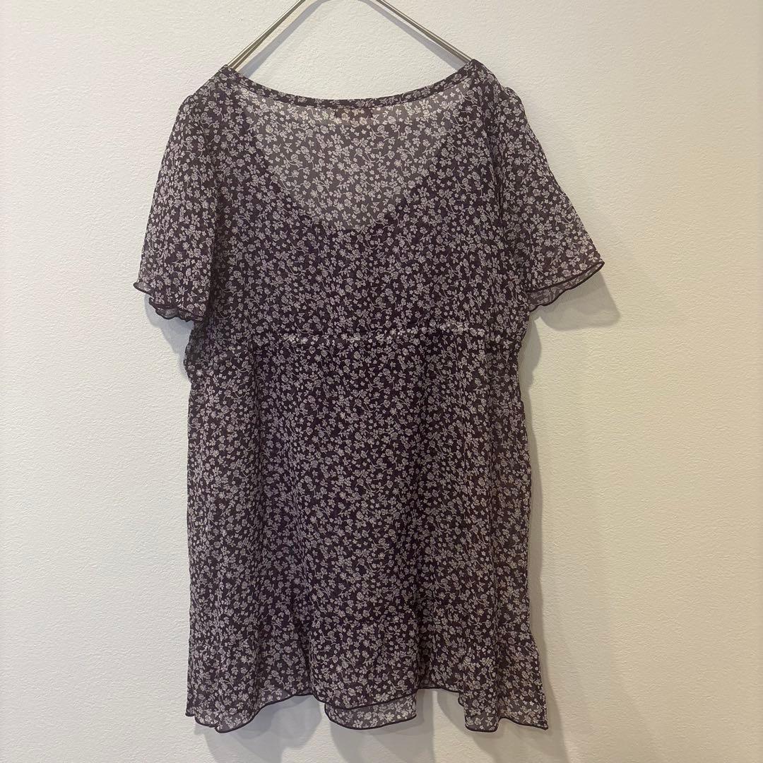 HusHusH 半袖ブラウス　チュニック　フラワー 花柄　紫　パープル　リボン 7