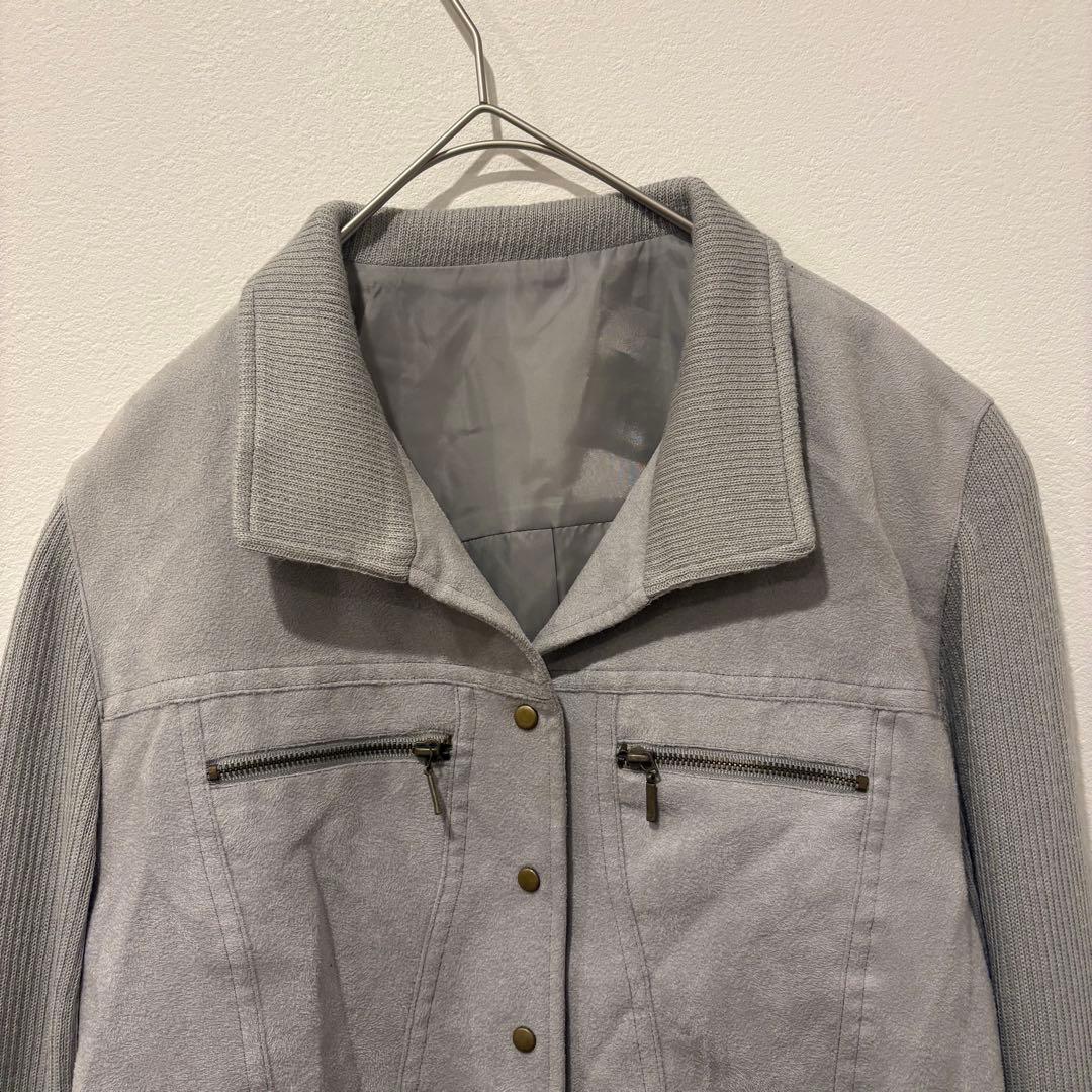 FROHLICH ジャケット アウター　ニット切替 灰色　グレー L 襟付き 2