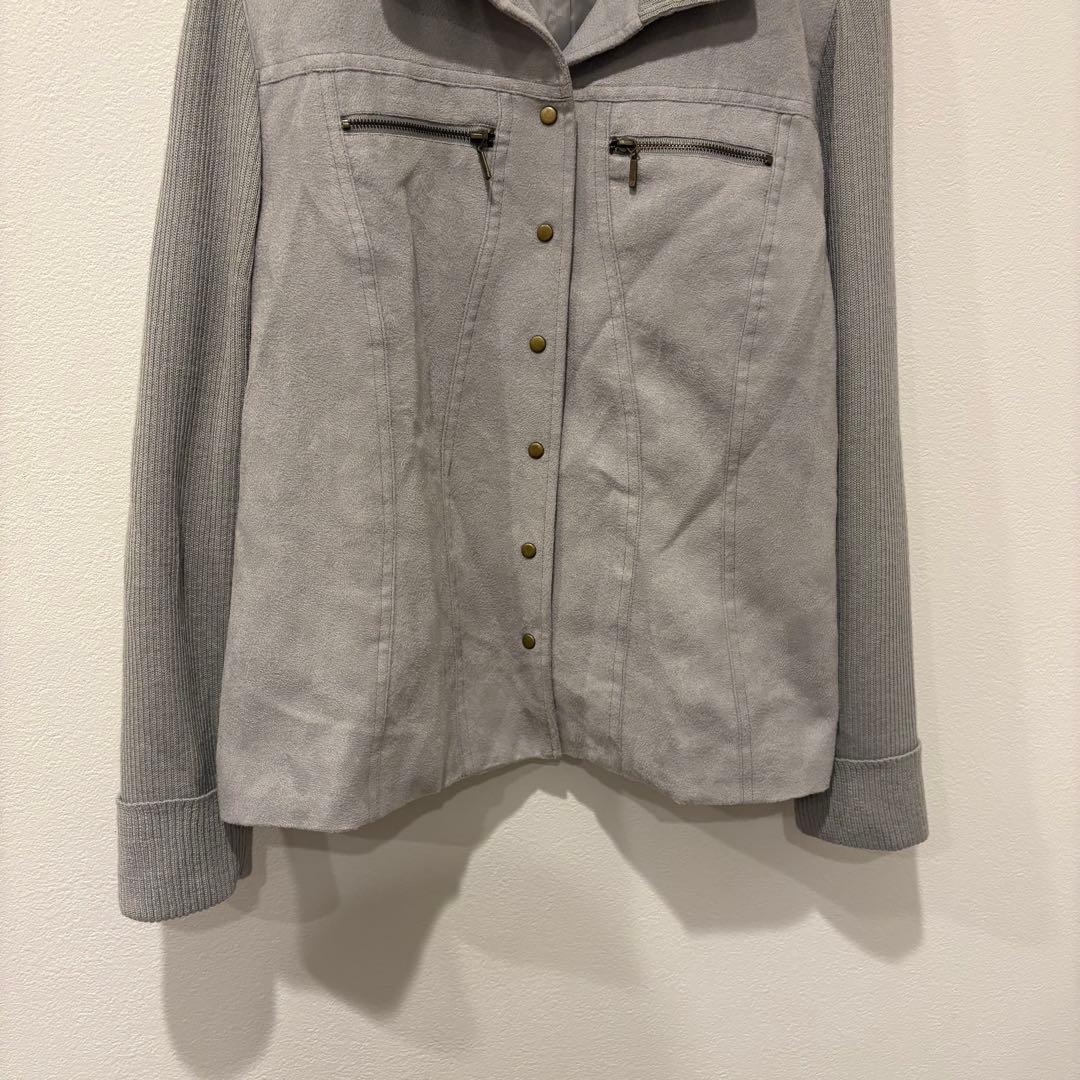 FROHLICH ジャケット アウター　ニット切替 灰色　グレー L 襟付き 3