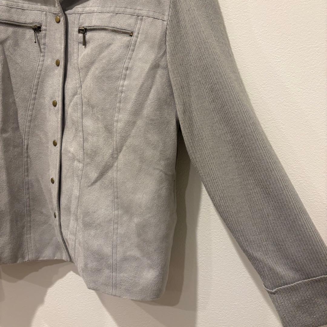 FROHLICH ジャケット アウター　ニット切替 灰色　グレー L 襟付き 4