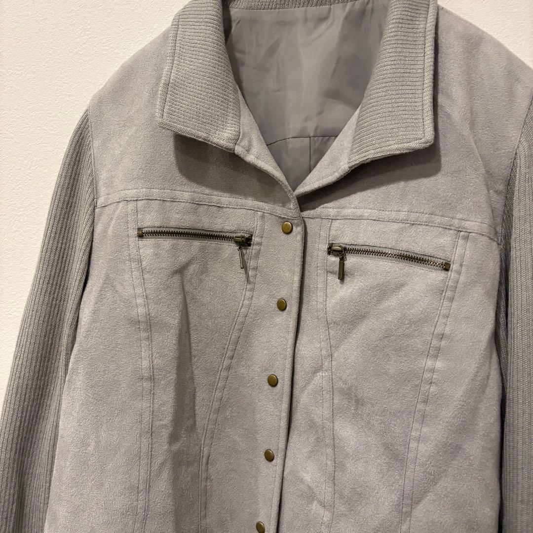 FROHLICH ジャケット アウター　ニット切替 灰色　グレー L 襟付き 5