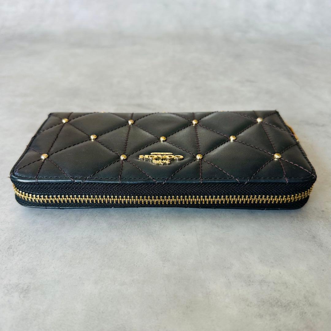 COACH キルティングレザー スタッズ アコーディオン ジップ ウォレット 黒 5