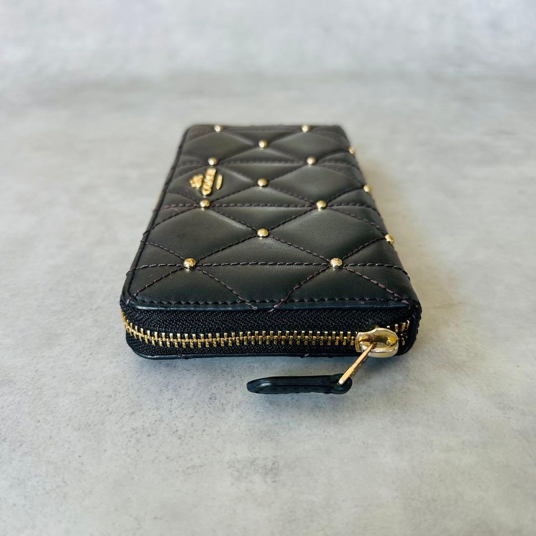 COACH キルティングレザー スタッズ アコーディオン ジップ ウォレット 黒 7