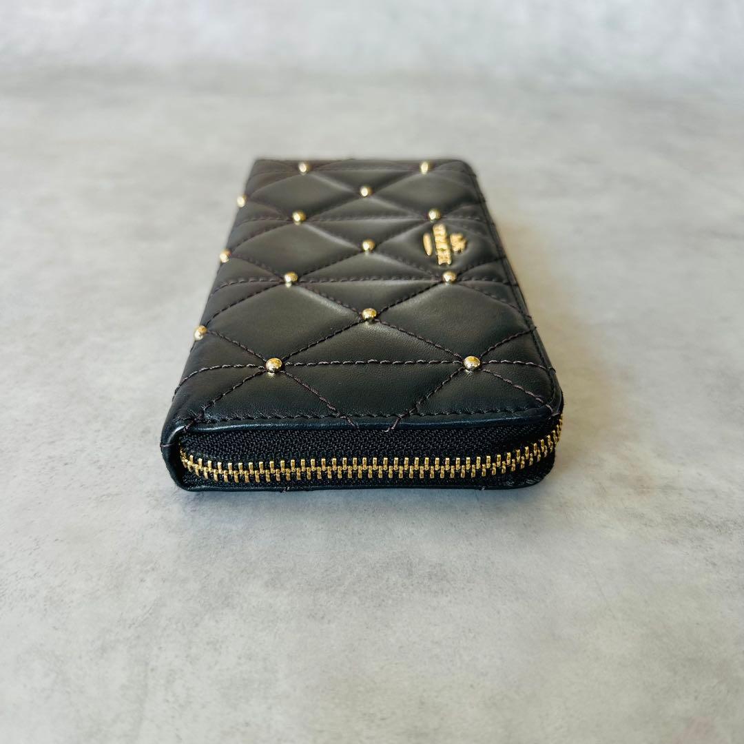 COACH キルティングレザー スタッズ アコーディオン ジップ ウォレット 黒 8