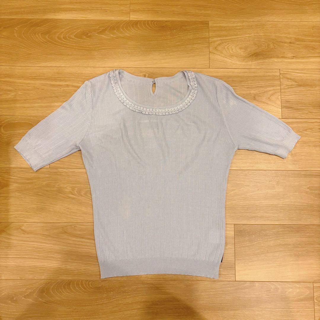 .ダックス 半袖トップス　リブニット クルーネック ブルー　青　40 かわいい