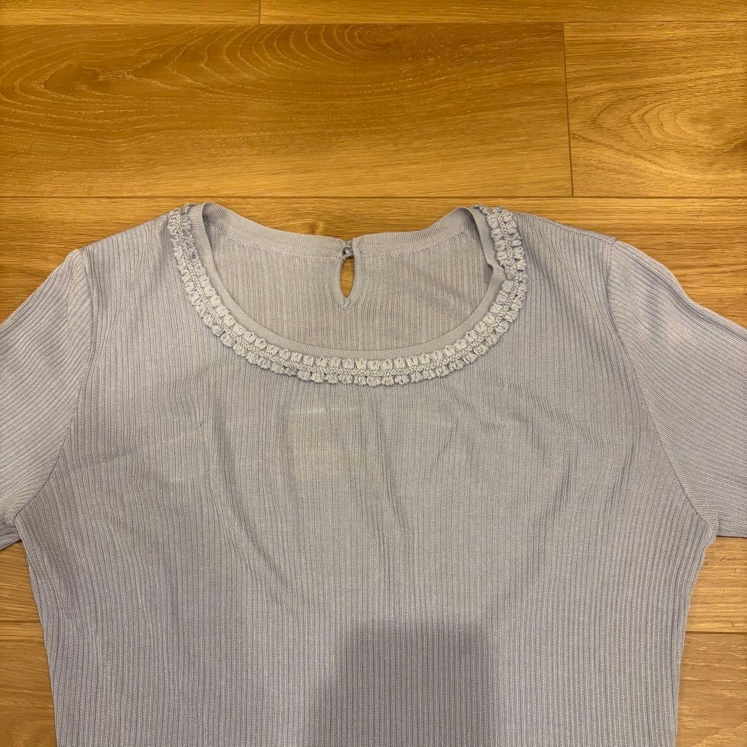 .ダックス 半袖トップス　リブニット クルーネック ブルー　青　40 かわいい 2