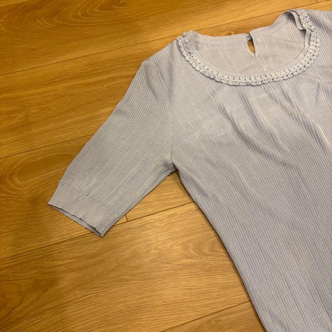 .ダックス 半袖トップス　リブニット クルーネック ブルー　青　40 かわいい 3