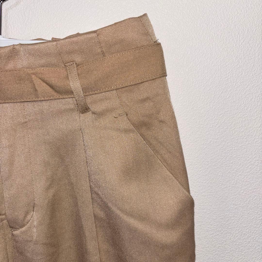 Private pauseベージュハイウェストワイドパンツベルト付 L d783 8