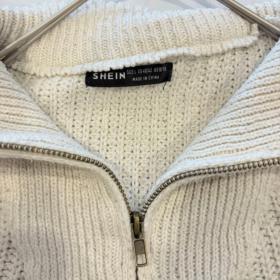 .ハーフジップパーカー　ニットセーター クロップド 白 ホワイト　L 丈短め 6